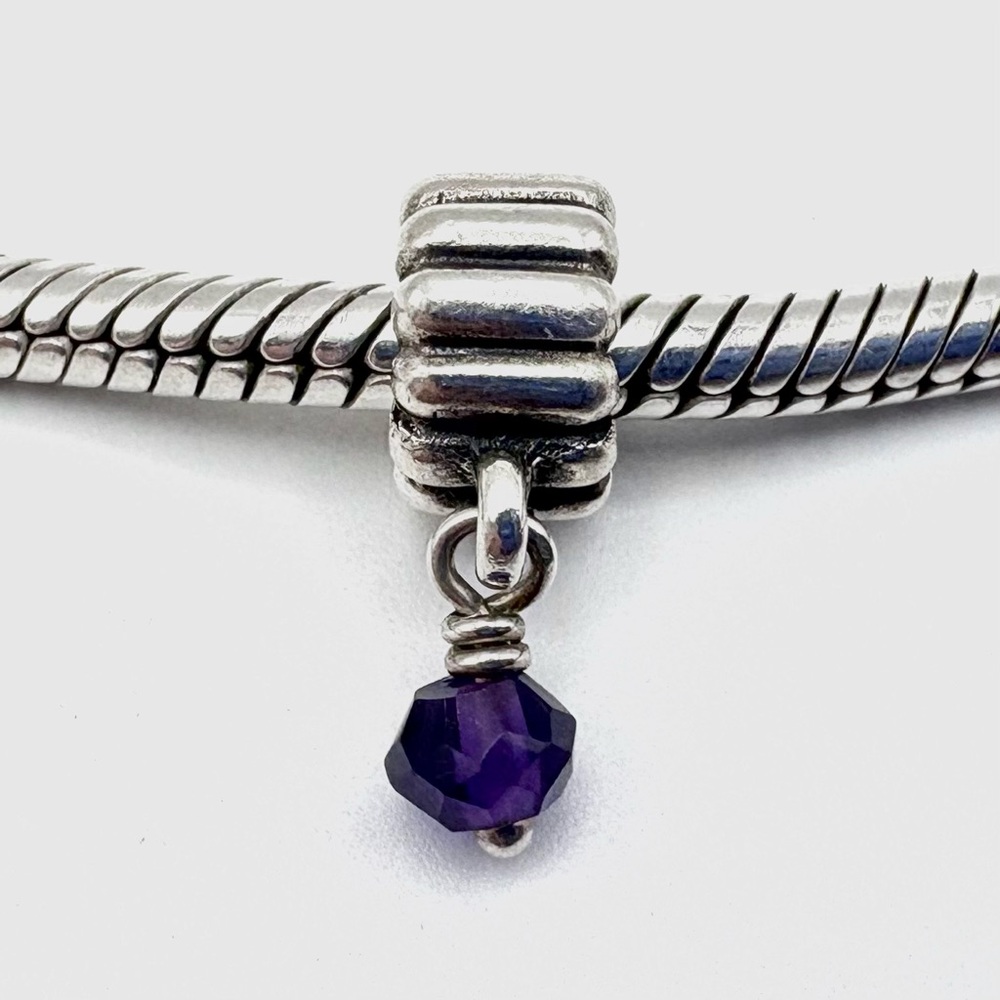 Pandora February Amethyst Birthstone Dangle Sterling Silver Charm